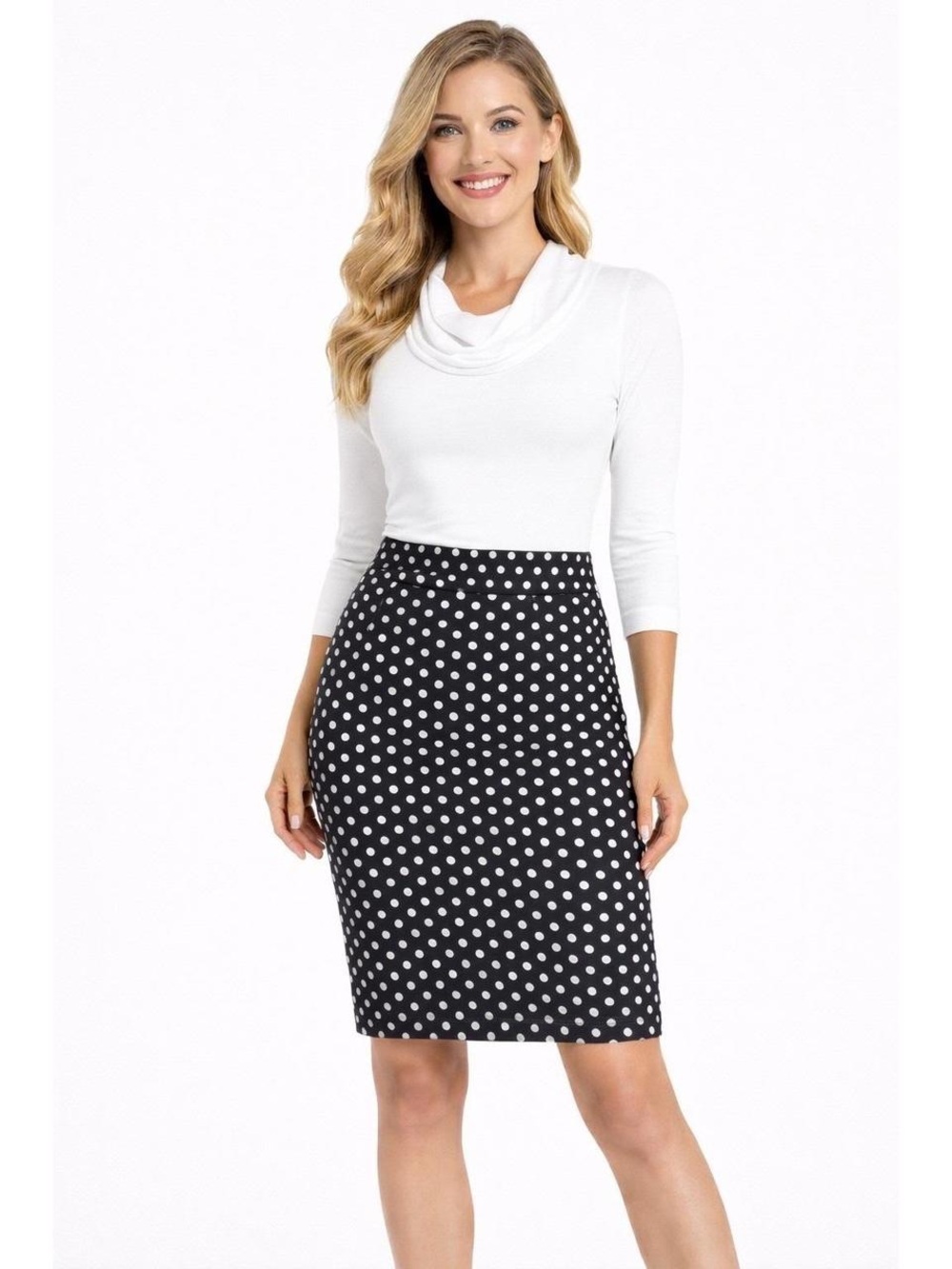 LOFT Black Pencil Skirt with White Polka Dots